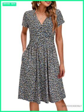 Maternity Nursing Dress Wrap V Neck Short Sleeve Flowy Summer